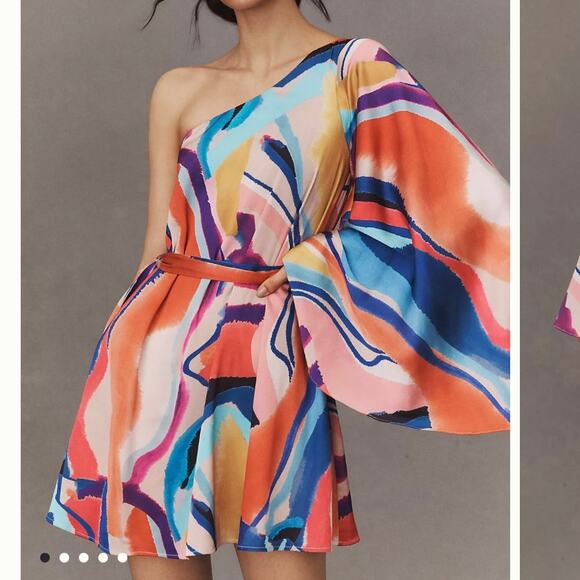 BHLDN Stevie One-Shoulder Satin Mini Dress Size Small - Picture 1 of 10